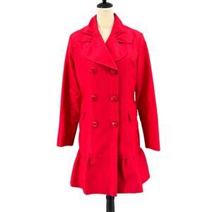 Donatella Vibrant Red Vtg Ruffle Hem Double Breasted Lined Trench Coat Jacket